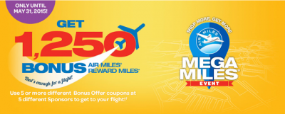 AIR MILES Mega Miles Event: 1,250 Bonus Reward Miles when you use coupons at 5 different sponsors