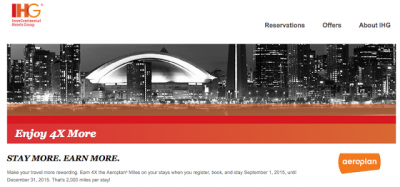 Earn Quadruple Aeroplan Miles for IHG stays Worldwide - Sep 1 to Dec 31, 15
