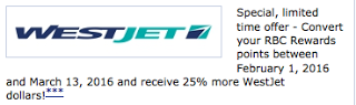 WestJet Rewards: 25% Bonus dollars when you convert RBC Rewards Points