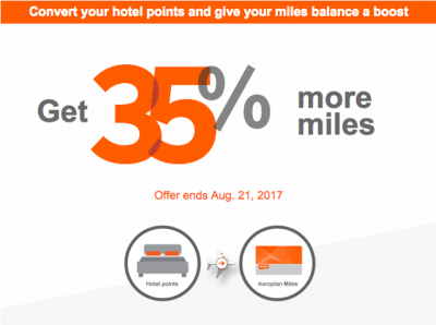 35% Bonus Aeroplan Miles when you convert hotel loyalty program points to Aeroplan until August 21