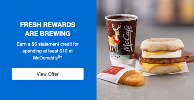 Amex Offers: Spend $10 at McDonald's, receive a $5 statement credit!
