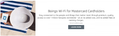 WestJet RBC World Elite Mastercard cardholders now get free Wi-FI on WestJet flights and globally on the Boingo network