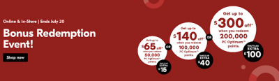 Shoppers Drug Mart PC Optimum Bonus Redemption Event - up to an extra $100 in value for your points until July 20