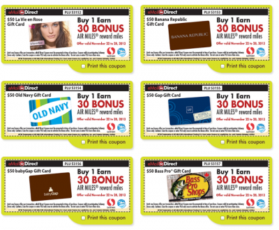 Earn up to 30 Bonus Air Miles per card when buying gift cards at Canada Safeway