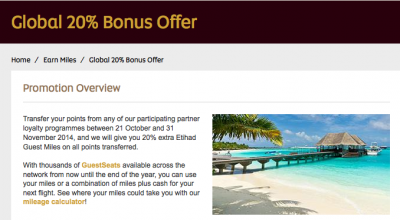 Etihad Guest: 20% Bonus Miles on partner transfers including Amex Membership Rewards