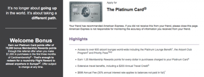 New 75,000 point referral sign up bonus available on The Platinum Card from American Express