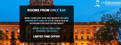 $75 Amex Gift Card for YYC/YEG stays via the beCalgary and BeEdmonton offers