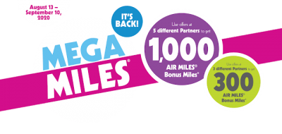 AIR MILES Mega Miles Event: Earn up to 1,000 Bonus Reward Miles for shopping at multiple sponsors until September 10