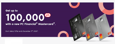 New welcome offer of 100,000 PC Optimum points on PC Financial Credit Cards