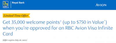 RBC Avion Visa Infinite Card - 35,000 points upon approval, no minimum spend requirement