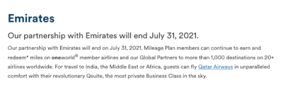 Alaska Airlines and Emirates partnership will come to an end on July 31