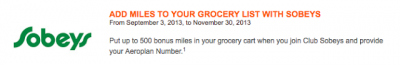 500 Aeroplan Miles for joining Club Sobeys & completing five $20 transactions