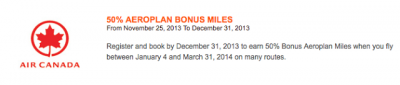 Air Canada: 50% Bonus Aeroplan Miles on select AC routes Worldwide