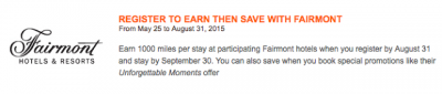 Earn 500 Bonus Aeroplan Miles for Fairmont Hotel stays this summer