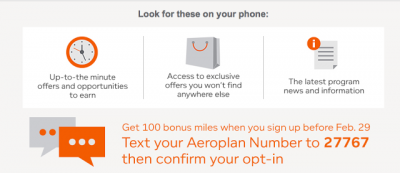 February 2 Update: 100 FREE Aeroplan miles for text message subscription, double AIR MILES for National Car Rentals and more