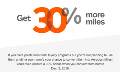 30% Bonus Aeroplan Miles when you convert hotel loyalty program points until December 3 - Marriott/SPG included this time!