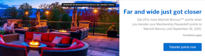 Receive a 25% bonus when you convert American Express Membership Rewards points to Marriott Bonvoy points