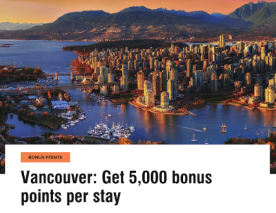 Earn 5,000 bonus points for stays at the Sheraton Vancouver Airport or the Vancouver Airport Marriott