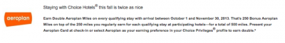 Air Canada: Double Aeroplan Miles for Choice Hotels stays this fall