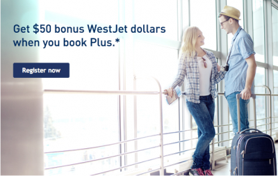 WestJet Rewards: $50 Bonus WestJet dollars when booking Plus fares on select routes