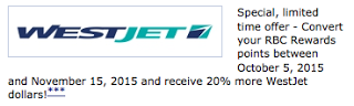 WestJet Rewards: 20% Bonus dollars when you convert RBC Rewards Points (Avion Cardholders only)