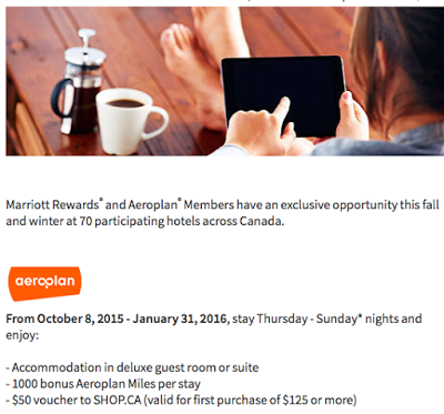 Earn 1,000 Bonus Aeroplan Miles + a $50 SHOP.CA voucher for Marriott stays in Canada