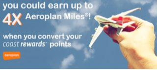 Great Transfer bonus from Coast Rewards to Aeroplan! Earn up to 300,000 Bonus Aeroplan Miles