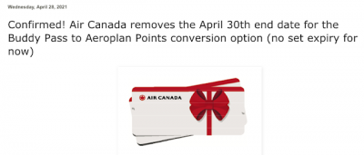 Why I think Aeroplan didn't put an expiry date on the Buddy Pass to Points conversion option