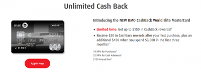 BMO CashBack World Elite MasterCard - Up to a $150 CashBack Bonus