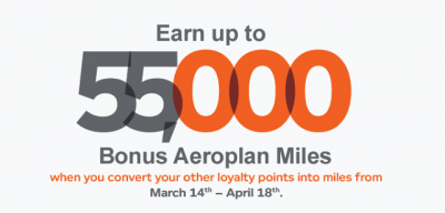 Aeroplan Conversion Bonus returns - Earn up to 55,000 Bonus Miles when you covert points from other programs