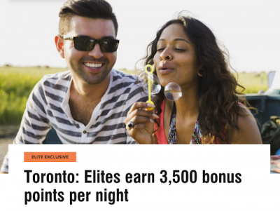 Marriott Gold and higher members can earn 3,500 bonus points per night for stays at any of three Toronto Airport Marriott Hotels