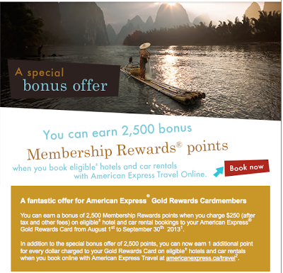 2,500 Bonus Membership Rewards Points for bookings with Amex Travel Online