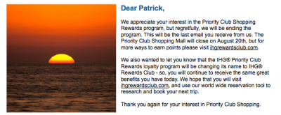 Aug 15 Update: IHG shutting down online shopping mall, 250 Bonus Aeroplan Miles for AC's new Red Deer route, 2x Dividend Miles for Choice Hotel stays