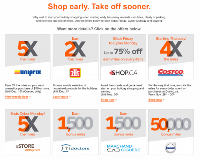 Aeroplan Black Friday/Cyber Monday/Holiday Bonus Mile Deals