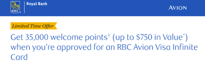 Offer extended: 35,000 RBC Rewards point welcome bonus on their Avion cards