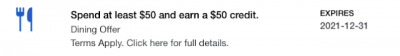 Awesome new Amex Offers for Dining - $50 to $100 statement credits on $50 to $100 dining spend