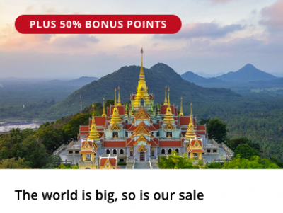 Earn 50% bonus Aeroplan points on all Air Canada flights worldwide