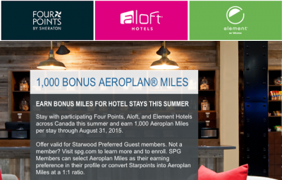 Earn 1,000 Bonus Aeroplan Miles for Four Points, Aloft, and Element Hotels stays across Canada