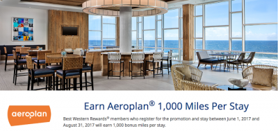 Earn 1,000 Bonus Aeroplan Miles for Best Western stays this summer
