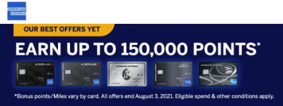 One week left to get in on the best ever bonuses on seven American Express cards - up to 150,000 bonus points!
