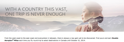 Air Canada: Double Aeroplan Miles on select Air Canada routes within Canada