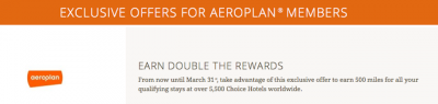 Air Canada / Aeroplan: Double Miles for Choice Hotels stays Worldwide