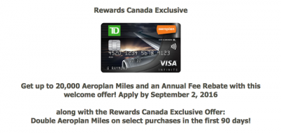 Rewards Canada Exclusive: Double Aeroplan Miles on select spending when you apply for and get the TD Aeroplan Visa Infinite card