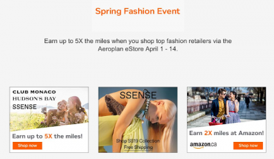 Aeroplan eStore - Earn up to 5x Miles for select purchases during the Spring Fashion Event