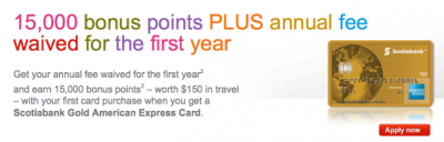 Scotiabank Gold American Express Card - 1st Year annual fee waived!