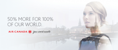 Air Canada: 50% Bonus Aeroplan Miles on all Air Canada flights Worldwide