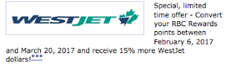Receive 15% Bonus dollars when you convert RBC Rewards Points to WestJet Rewards