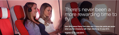 Virgin Atlantic: 50% Bonus Flying Club Miles & 2 Bonus Tier Points between Vancouver & London in Economy Class