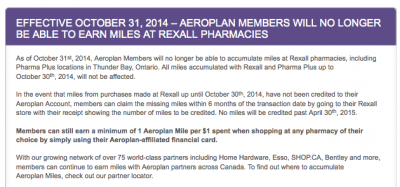 Oct 15 Update: Aeroplan and Rexall part ways, Double Starpoints in Tremblant, 5x Dividend Miles on Avis Rentals