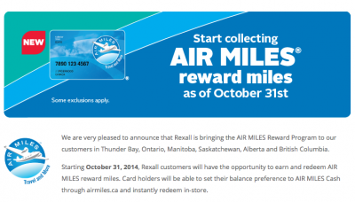 Oct 20 Update: Rexall announces Air Miles as their new loyalty partner, 3x Aeroplan Miles for Wyndham stays, Porter & KLM seat sales